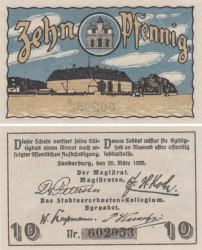 Бона. Германия / Дания. Зондербург 10 пфеннигов 1920 год. Нотгельд. (XF)