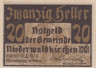  Бона. Австрия. Нидервальдкирхен 20 геллеров 1920 год. Нотгельд. (XF) 