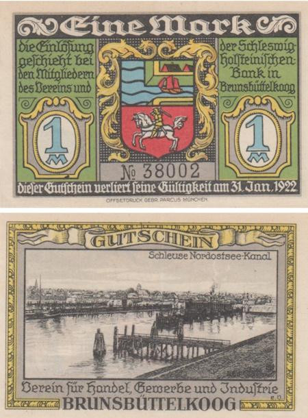  Бона. Германия. Брунсбюттельког 1 марка 1922 год. Нотгельд. (XF) 