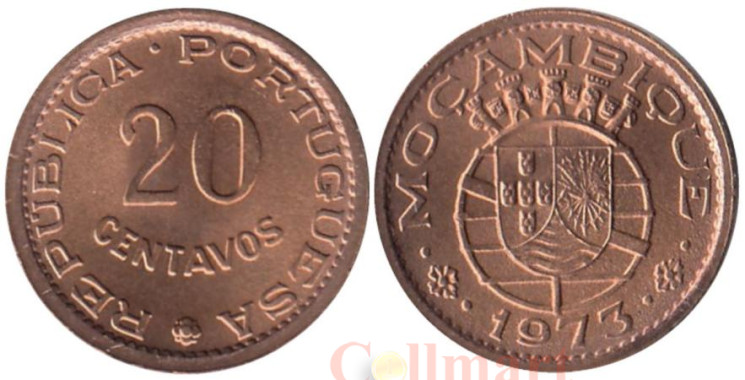  Мозамбик. 20 сентаво 1973 год. Мозамбик в составе Португалии. 