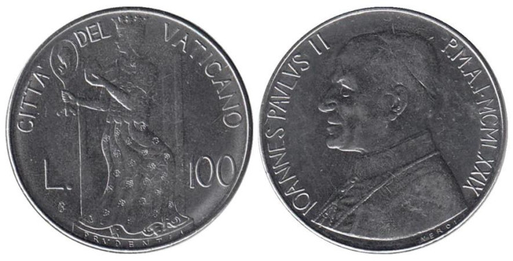  Ватикан. 100 лир 1979 год. Пруденция. 
