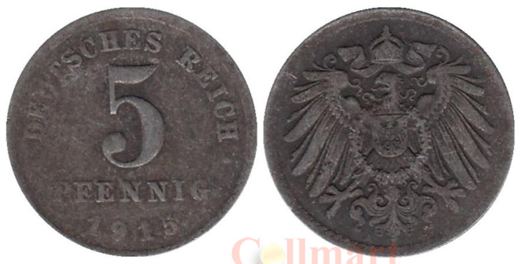  Германская империя. 5 пфеннигов 1915 год. (A) (магнитная) 