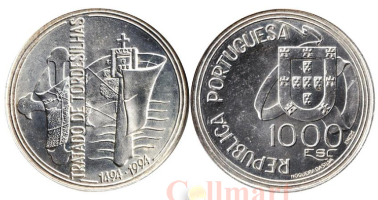  Португалия. 1000 эскудо 1994 год. 500 лет Тордесильясскому договору. 