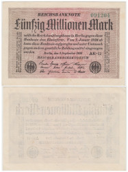 Бона. Германия (Веймарская республика) 50.000.000 марок 1923 год. P-109b.3 (VF+)