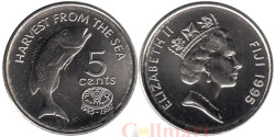 Фиджи. 5 центов 1995 год. 50 лет ФАО. Рыба.
