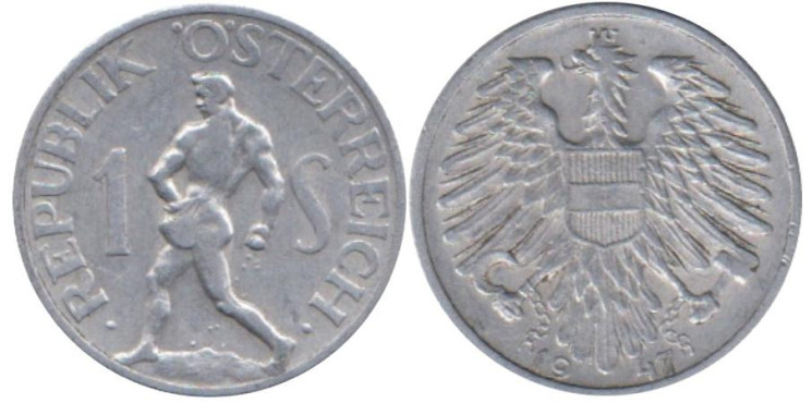  Австрия. 1 шиллинг 1947 год. 