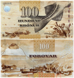 Бона. Фарерские острова 100 крон 2002 год. Хвост трески. (Пресс)