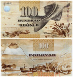 Бона. Фарерские острова 100 крон 2002 год. Хвост трески. (Пресс)