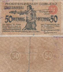Бона. Германия. Кобленц 50 пфеннигов 1917 год. Нотгельд. (F)
