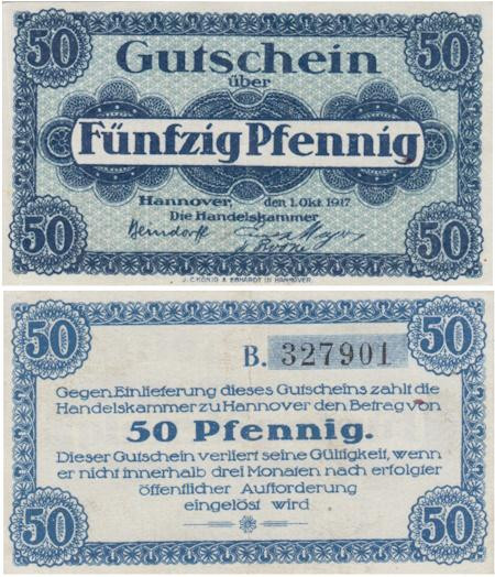 Бона. Германия. Ганновер 50 пфеннигов 1917 год. Нотгельд. (VF) 