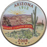  США. 25 центов 2008 год. Квотер штата Аризона. цветное покрытие (P). 