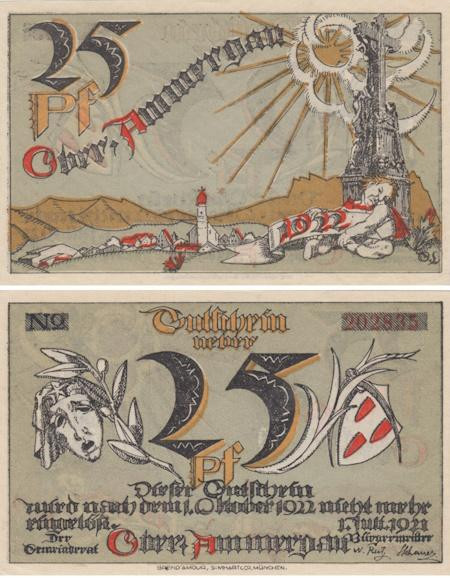  Бона. Германия. Обераммергау 25 пфеннигов 1921 год. Нотгельд. (XF) 