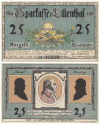 Бона. Германия. Лилиенталь 25 пфеннигов 1921 год. Портреты  астрономов, литера Н. Нотгельд. (XF)