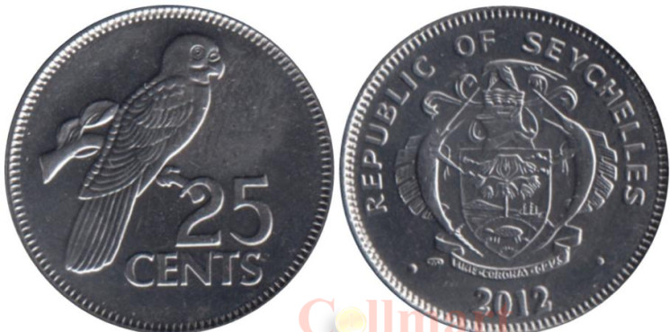  Сейшельские острова. 25 центов 2012 год. Малый попугай-ваза. 