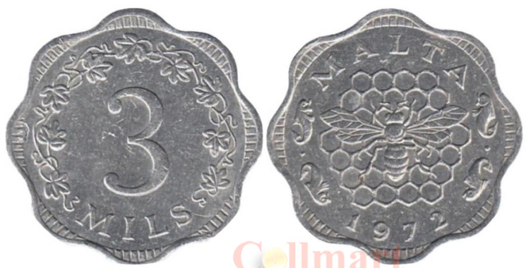  Мальта. 3 миля 1972 год. Пчелиные соты и пчела. 
