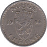  Норвегия. 1 крона 1954 год. Королевская монограмма Хокона VII. 