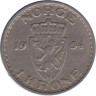  Норвегия. 1 крона 1954 год. 