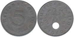 Германия - Третий рейх. 5 рейхспфеннигов 1940 год. (J)