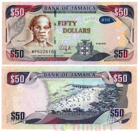  Бона. Ямайка 50 долларов 2018 год. Сэмюэль Шарп. Пляж доктора Кэйва. (Пресс) 