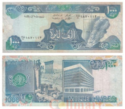 Бона. Ливан 1000 ливров 1991 год. Карта Ливана. (F-VF)