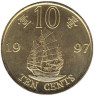  Гонконг. 10 центов 1997 год. Возврат Гонконга под юрисдикцию Китая. 