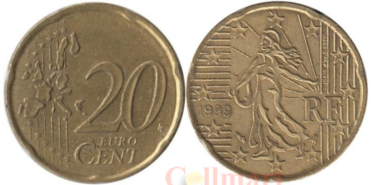  Франция. 20 евроцентов 1999 год. Сеятельница. 