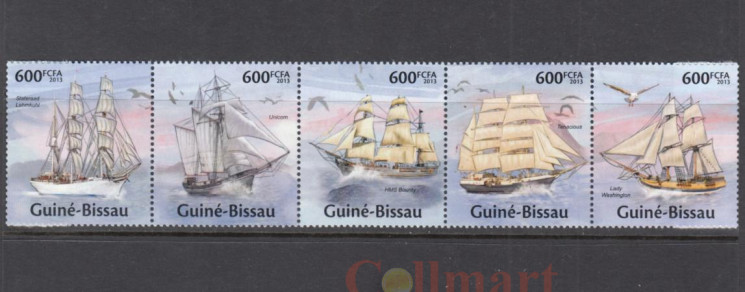 Сцепка марок. Гвинея-Бисау 2013 год. Парусные суда. (5 марок) 