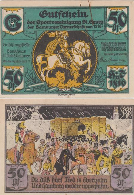  Бона. Германия. Гамбург 50 пфеннигов 1921 год. Изгнание из города. Нотгельд. (VF) 