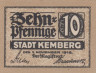  Бона. Германия. Кемберг 10 пфеннигов 1918 год. Нотгельд. (XF) 