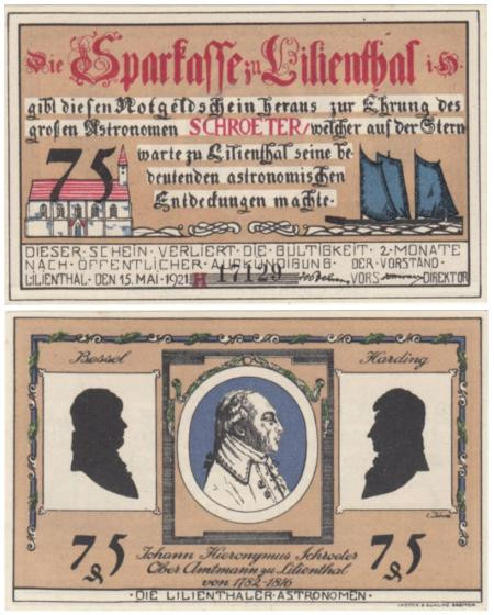  Бона. Германия. Лилиенталь 75 пфеннигов 1921 год. Портреты астрономов, литера Н. Нотгельд. (XF) 