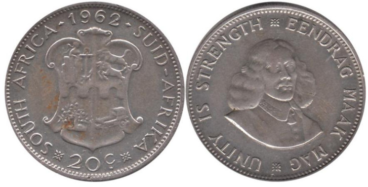  ЮАР. 20 центов 1962 год. Ян ван Рибек. (SUID-AFRIKA) 