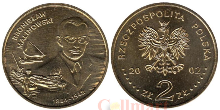  Польша. 2 злотых 2002 год. Бронислав Малиновский (1884-1942). 