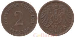 Германская империя. 2 пфеннига 1911 год. (A)