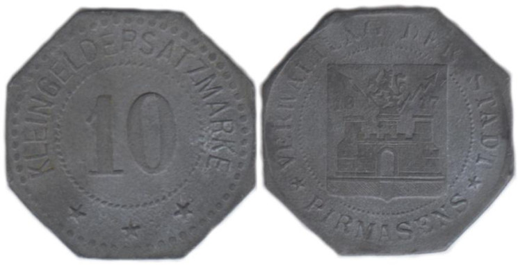  Германия. Пирмазенс. 10 пфеннигов 1917 год. Нотгельд. 