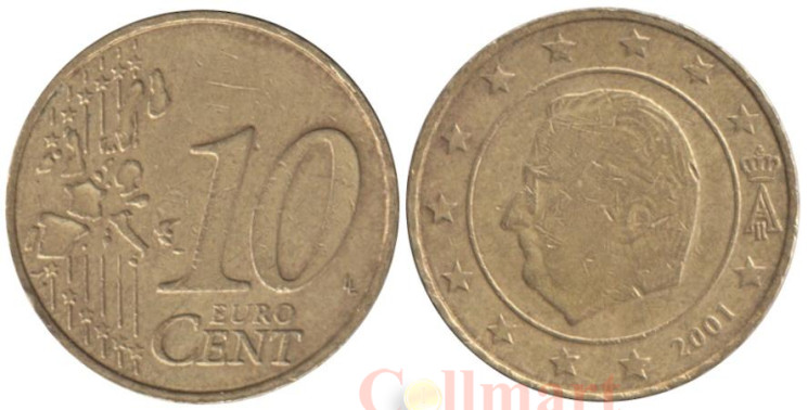  Бельгия. 10 евроцентов 2001 год. 