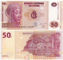 Бона. Конго (ДРК) 50 франков 2013 год. Маска народа тшокве. (Пресс)