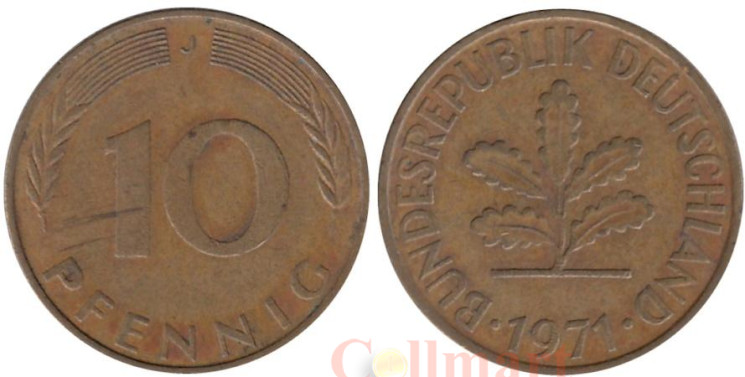  ФРГ. 10 пфеннигов 1971 год. (J) 
