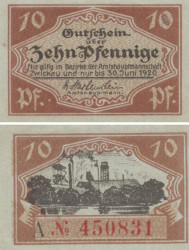 Бона. Германия. Цвиккау 10 пфеннигов 1920 год. Нотгельд. (XF)