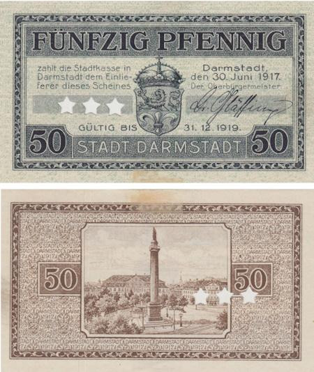  Бона. Германия. Дармштадт 50 пфеннигов 1919 год. Нотгельд. (VF) 
