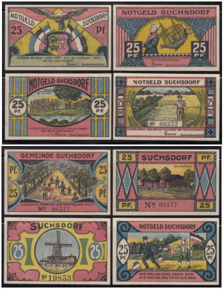  Набор банкнот. Германия. Зуксдорф 25 пфеннигов 1921 год. Нотгельды, 4 штуки. (XF) 