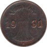  Веймарская республика. 1 рейхспфенниг 1931 год. (F) 