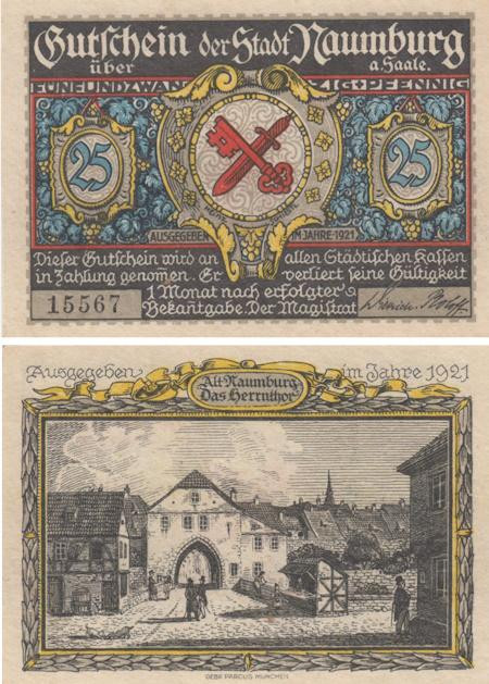  Бона. Германия. Наумбург 25 пфеннигов 1921 год. Нотгельд. (XF) 