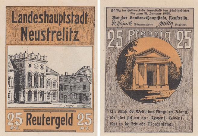  Бона. Германия. Нойштрелиц 25 пфеннигов 1922 год. Нотгельд. (XF) 