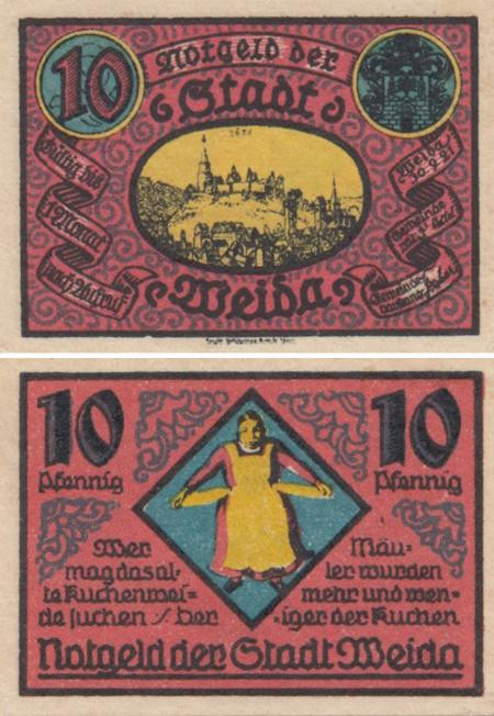  Бона. Германия. Вайда 10 пфеннигов 1921 год. Нотгельд. (XF) 