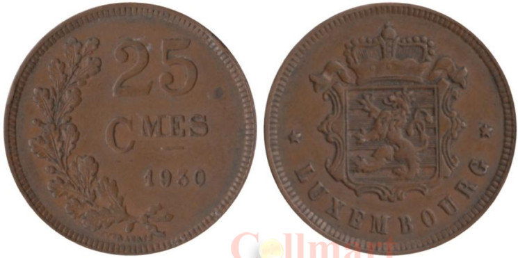  Люксембург. 25 сантимов 1930 год. 