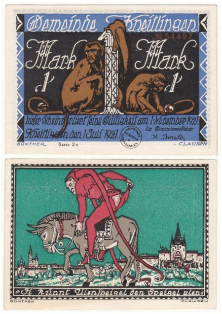  Бона. Германия. Книтлинген 1 марка 1921 год. Нотгельд. Серия: 2е. (XF-AU) 