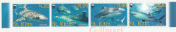 Сцепка марок. Сент Китс. Исчезающий вид - Тигровая акула. (4 штуки)