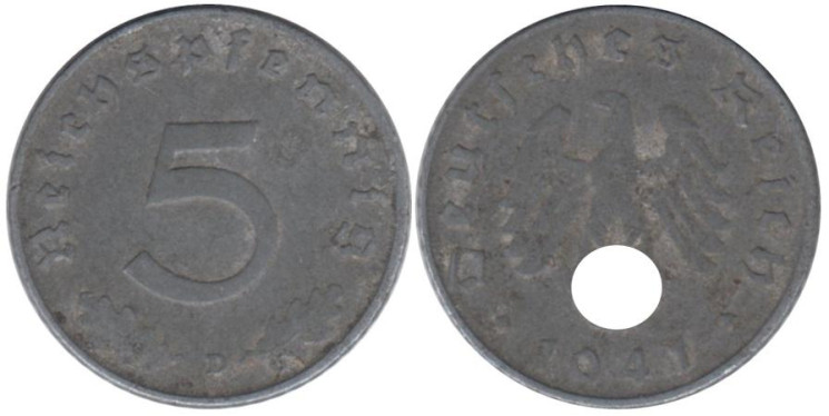  Германия - Третий рейх. 5 рейхспфеннигов 1941 год. (D) 