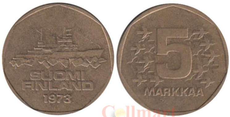  Финляндия. 5 марок 1973 год. Ледокол Варма. 