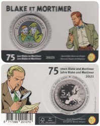 Бельгия. 5 евро 2021 год. 75 лет комиксу "Блейк и Мортимер". (цветное покрытие)